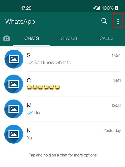 Whatsapp Home Screen Three Dots Settings